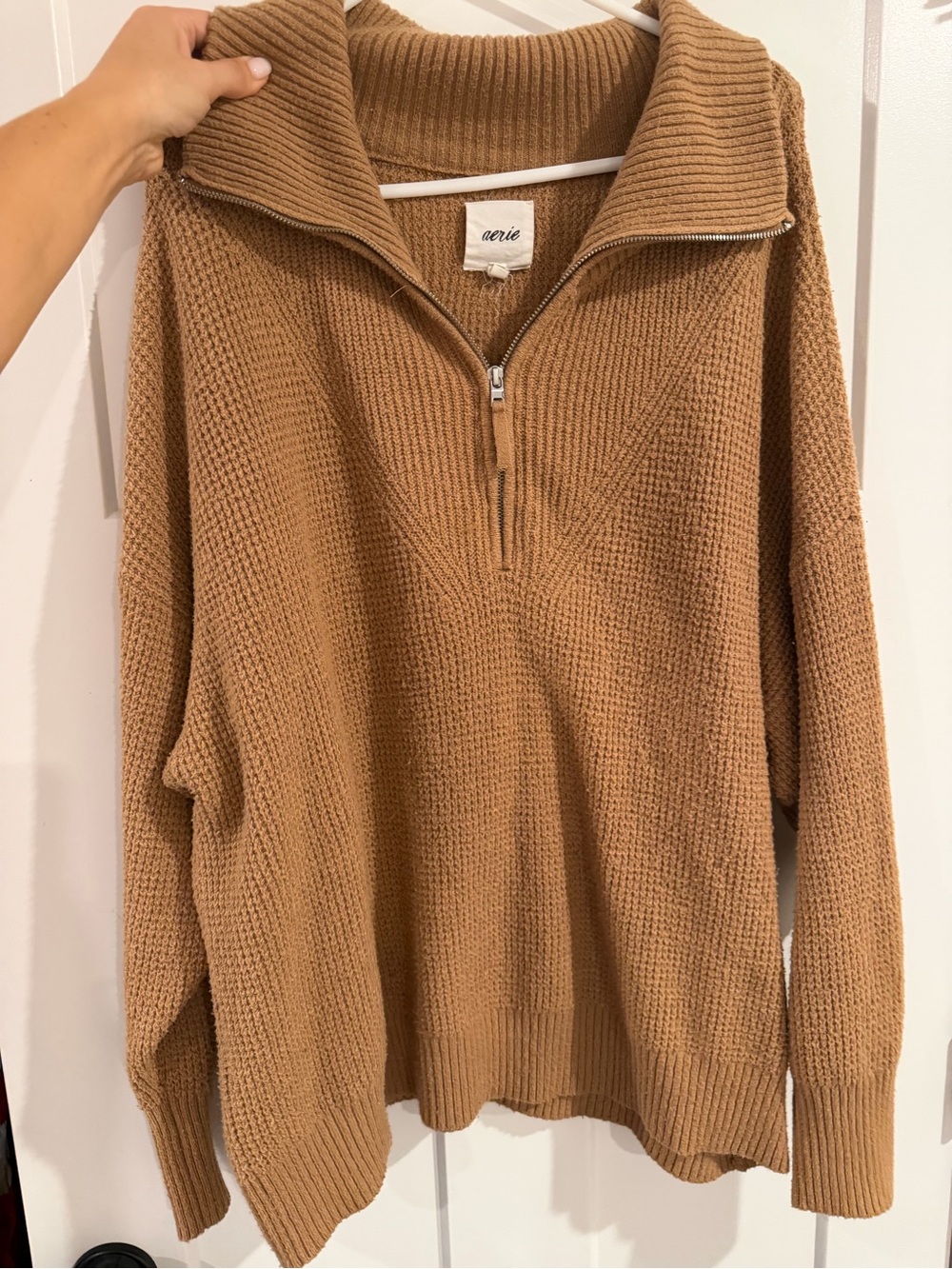 aerie Zip-Neck Turtleneck Sweater in Camel Brown